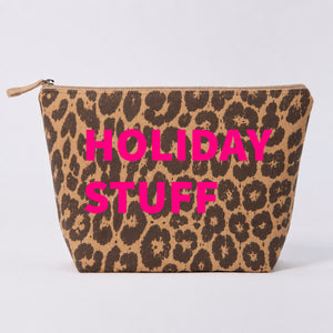 Leopard Print Canvas Pouch with Neon Pink Print