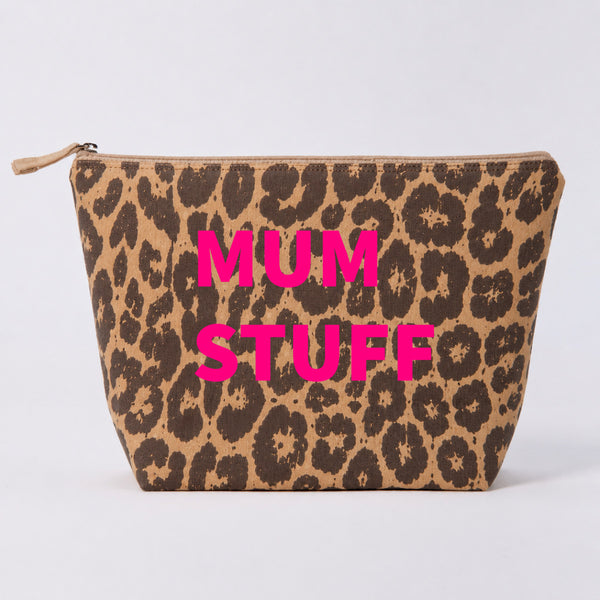 Leopard Print Canvas Pouch with Neon Pink Print