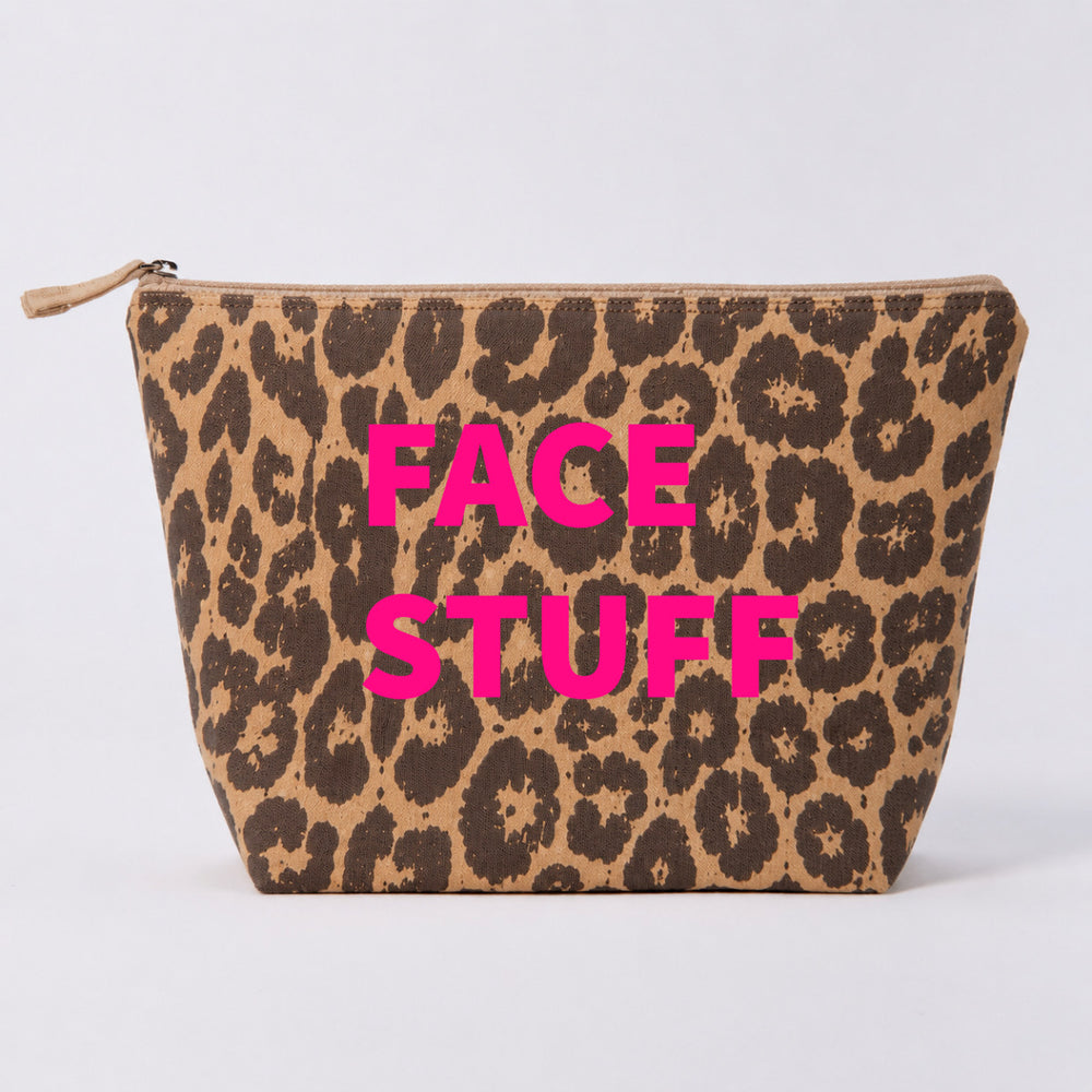Leopard Print Canvas Pouch with Neon Pink Print