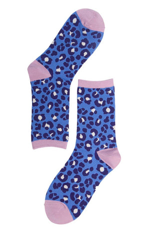 Leopard Print Bamboo Socks in two tone Blue / Baby Pink