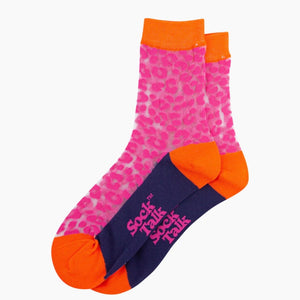 Leopard Print Combed Cotton Sheer Pop Socks in Orange / Pink / Purple