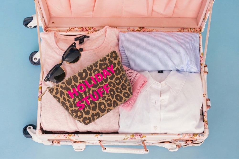 Leopard Print Canvas Pouch with Neon Pink Print