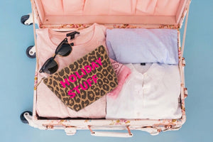 Leopard Print Canvas Pouch with Neon Pink Print